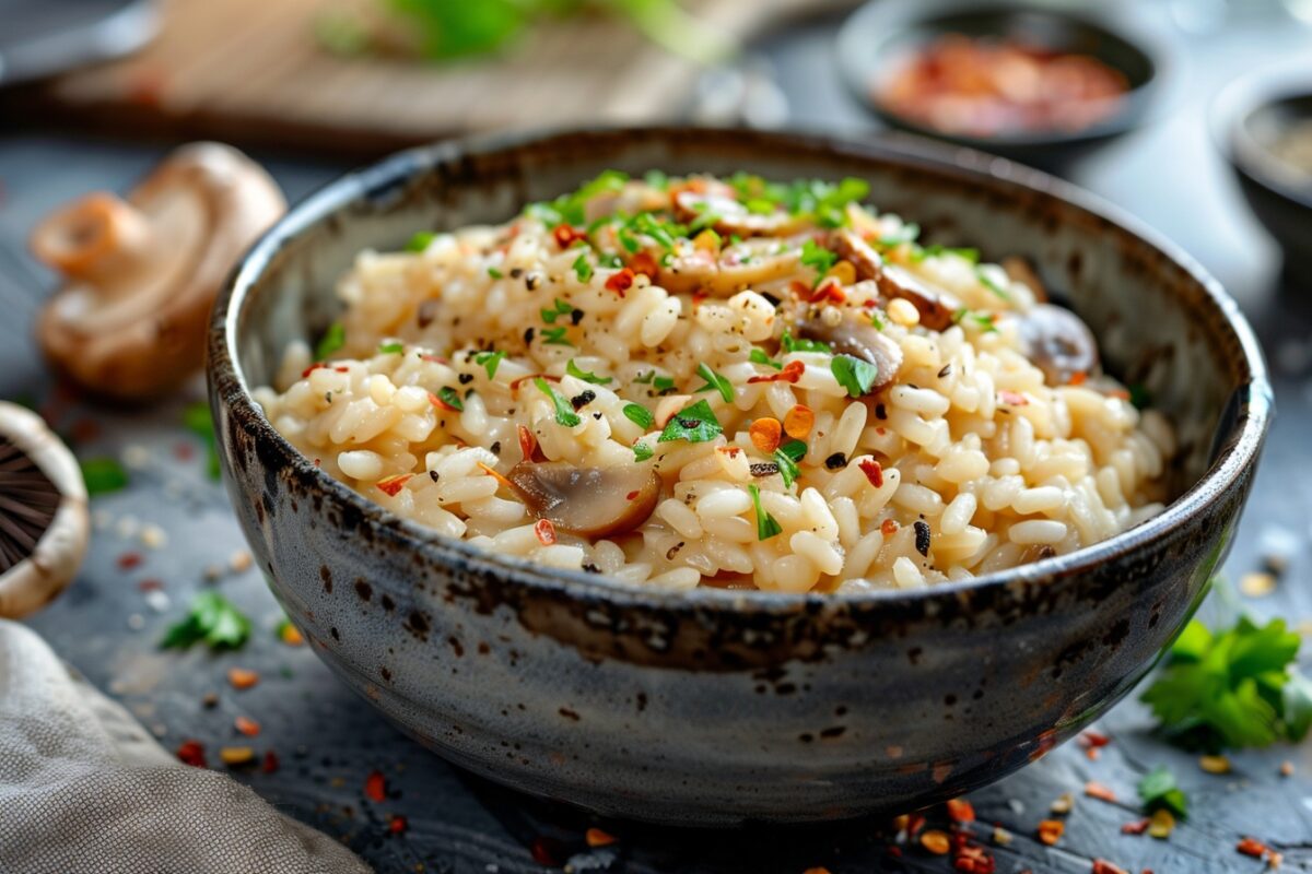 Recette facile de risotto végétalien aux champignons, un plat réconfortant