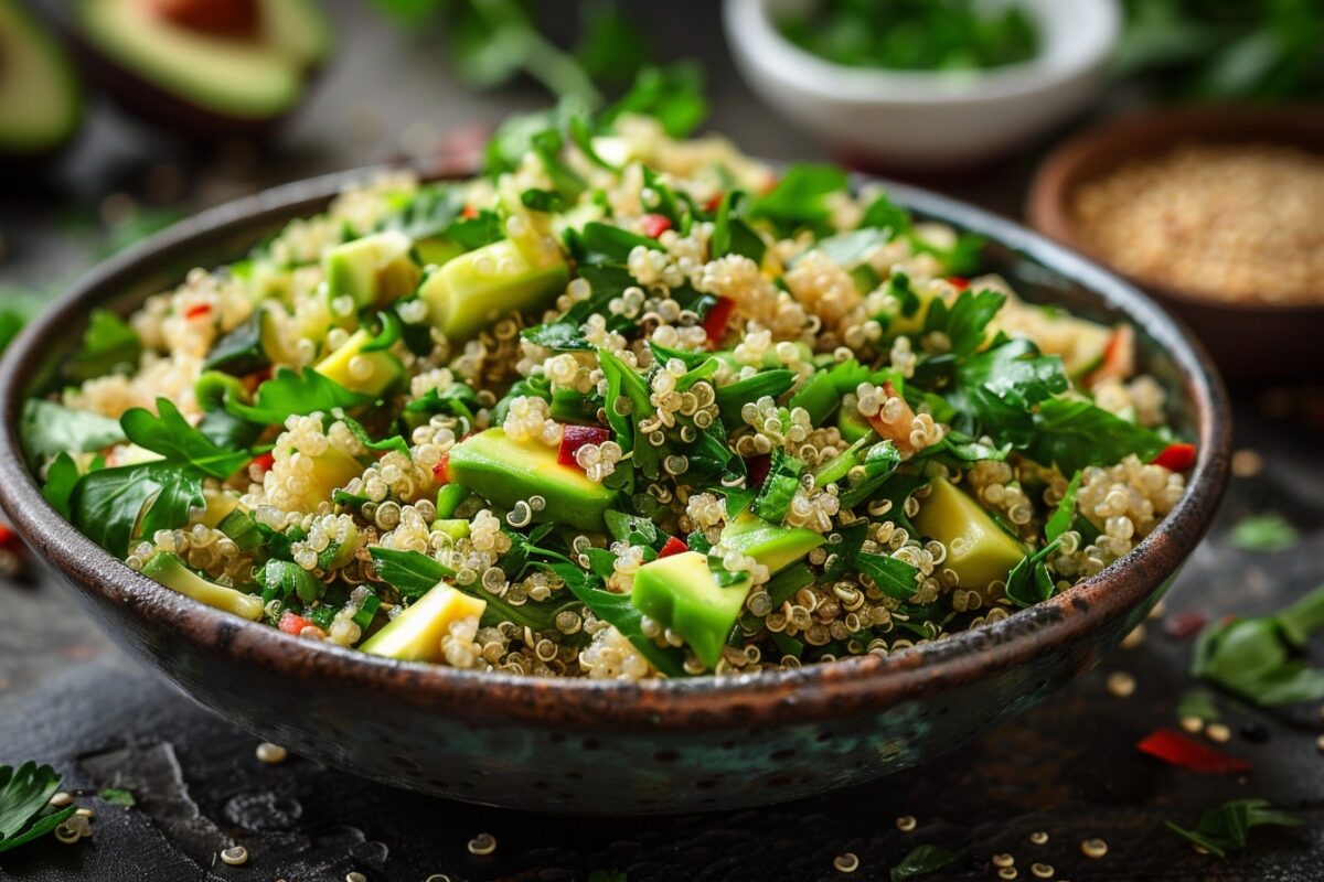 Recette facile et rapide : salade végétalienne quinoa et avocat pour un déjeuner plein d'énergie