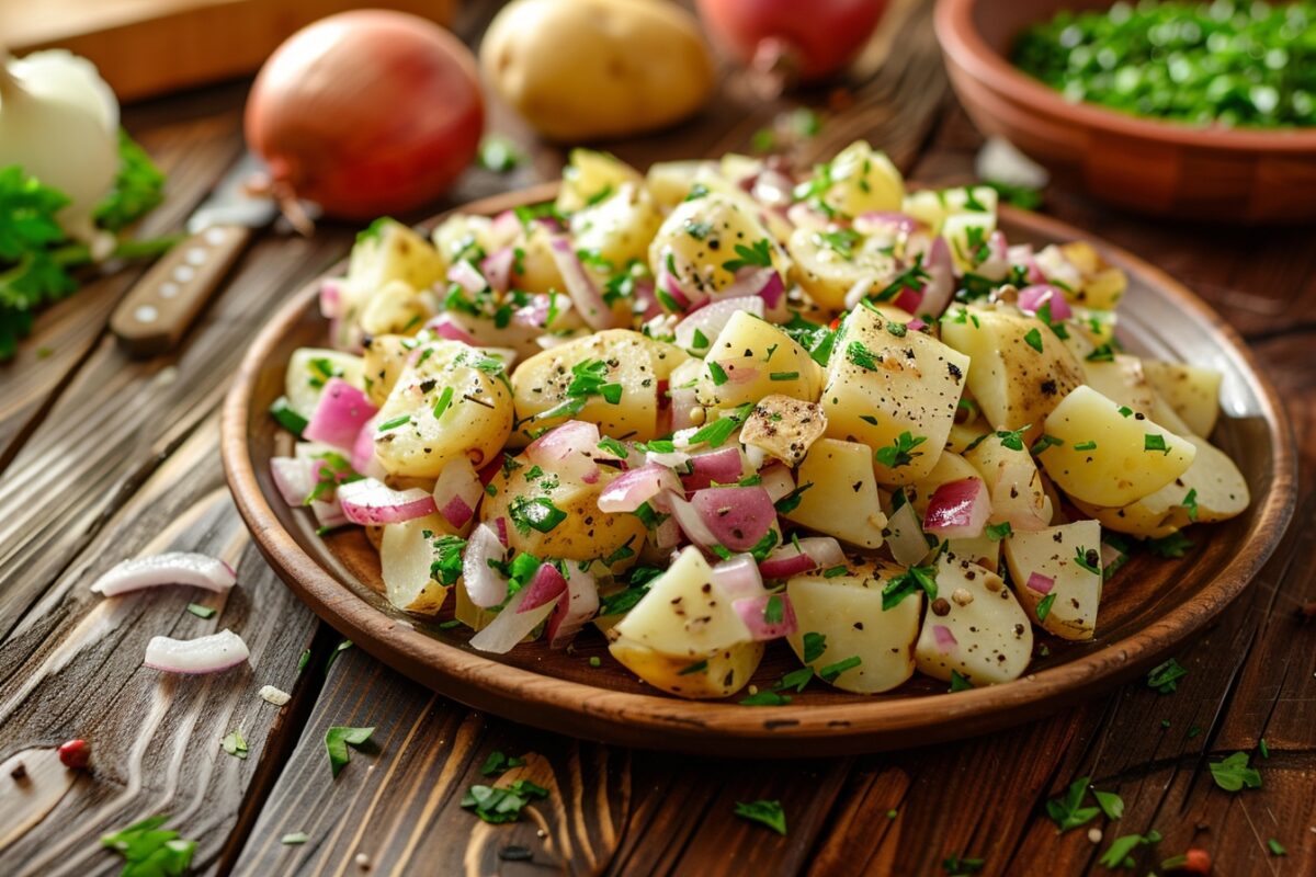 Découvrez les secrets de la salade de pommes de terre de grand-mère, une recette pleine de fraîcheur et d'authenticité