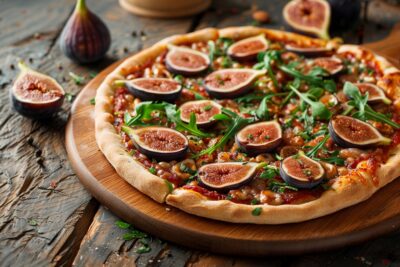 Exploration culinaire : pizza végétalienne aux figues et roquette, mariage sucré-salé