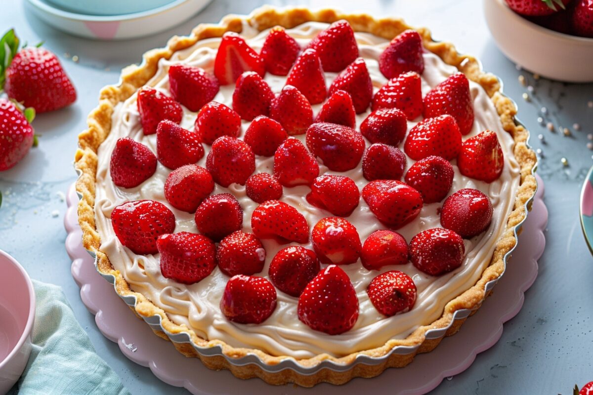 Séduction sucrée : tarte aux fraises végétalienne sur lit de crème pâtissière