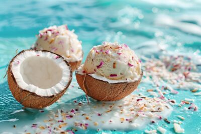 Souvenir d'été : glace à la noix de coco végétalienne, rafraîchissement assuré