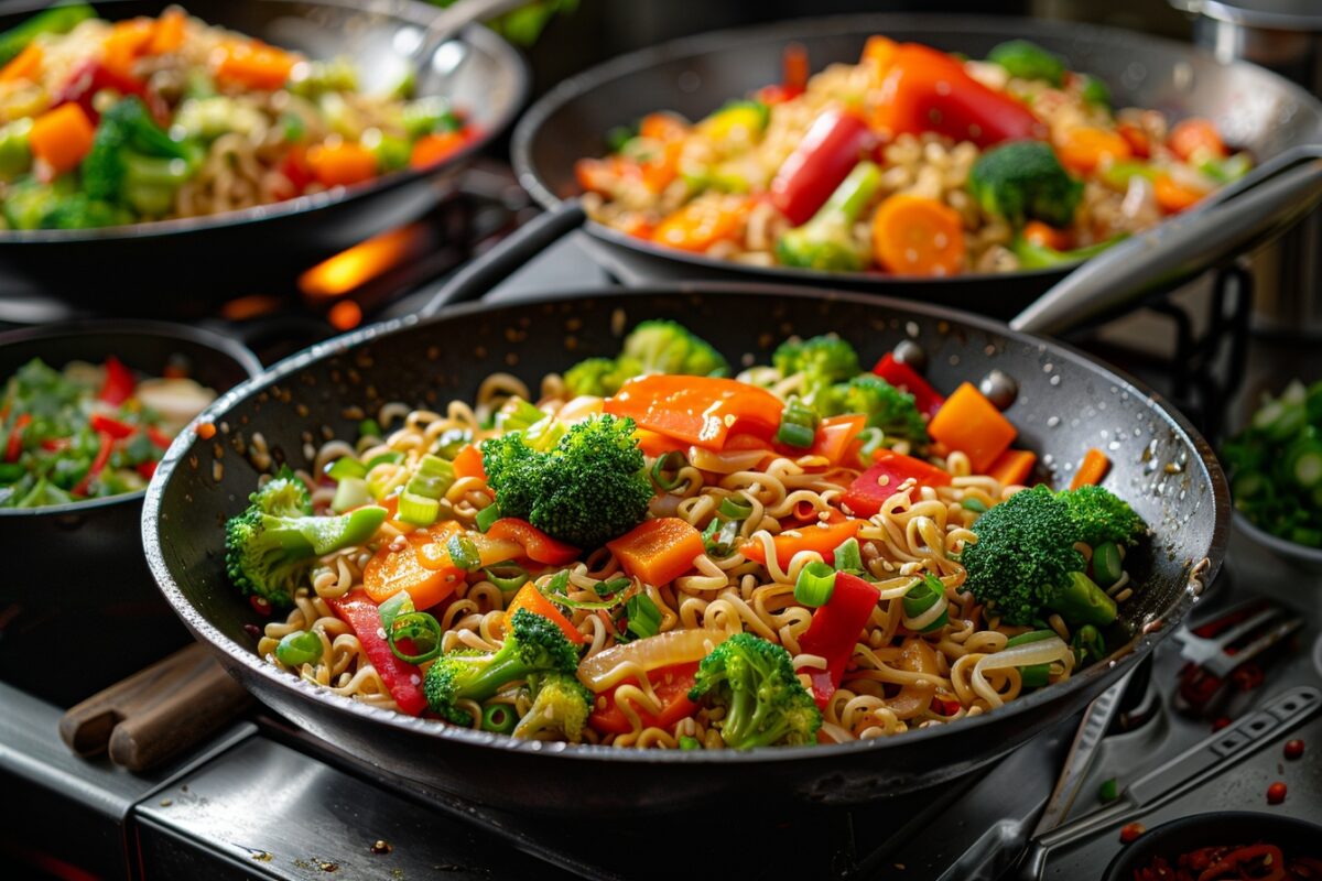 Noodles sautés aux légumes de tous les records, un festival de légumes dans un plat asiatique