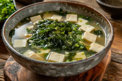Soupe miso avec tofu et algues de tous les records, une soupe miso transcendante